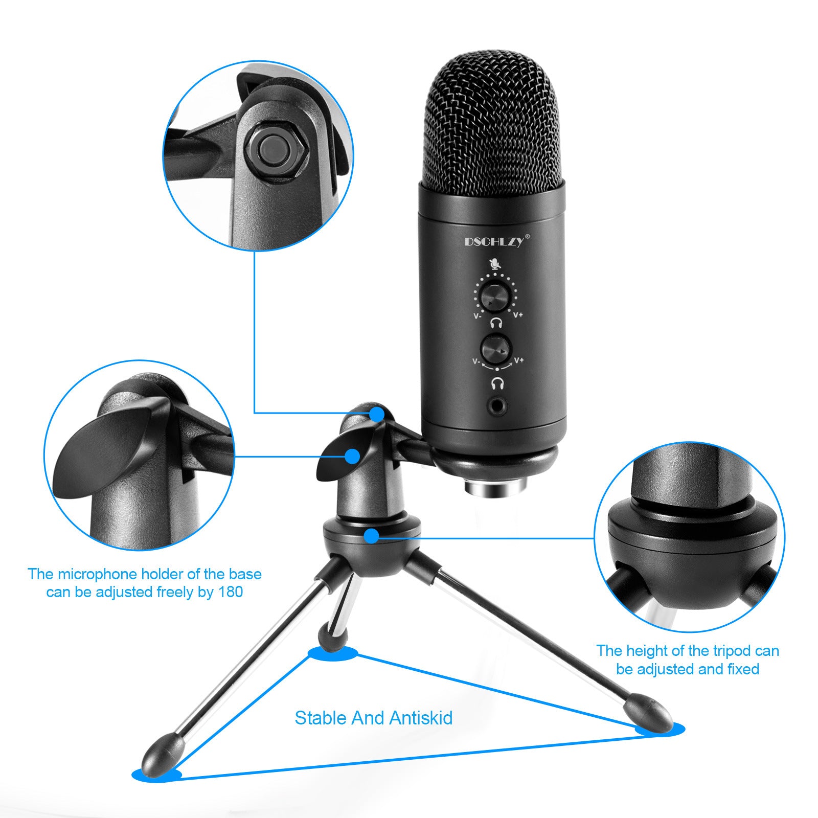 USB Recording Microphone for Computer Podcast: Zero Latency Monitoring for PC - Ampere Galaxy