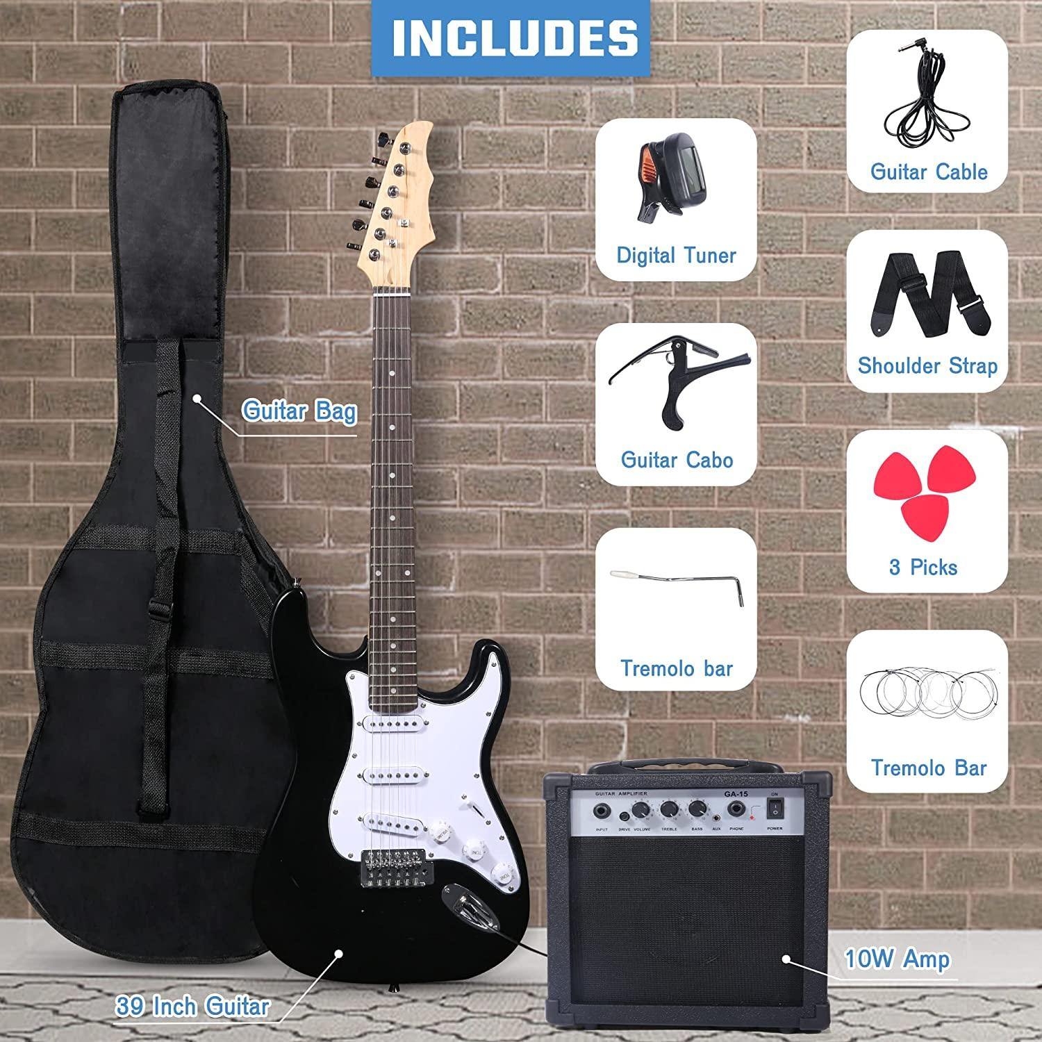 39 Inch Electric Guitar Starter Kit with 10 W Amplifier; Carrier Bag; Tuner; Strings; Picks; Cable - Ampere Galaxy