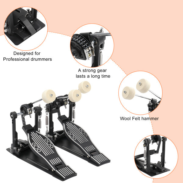 Wool Felt Hammer Double Drum Pedal in Black - Ampere Galaxy