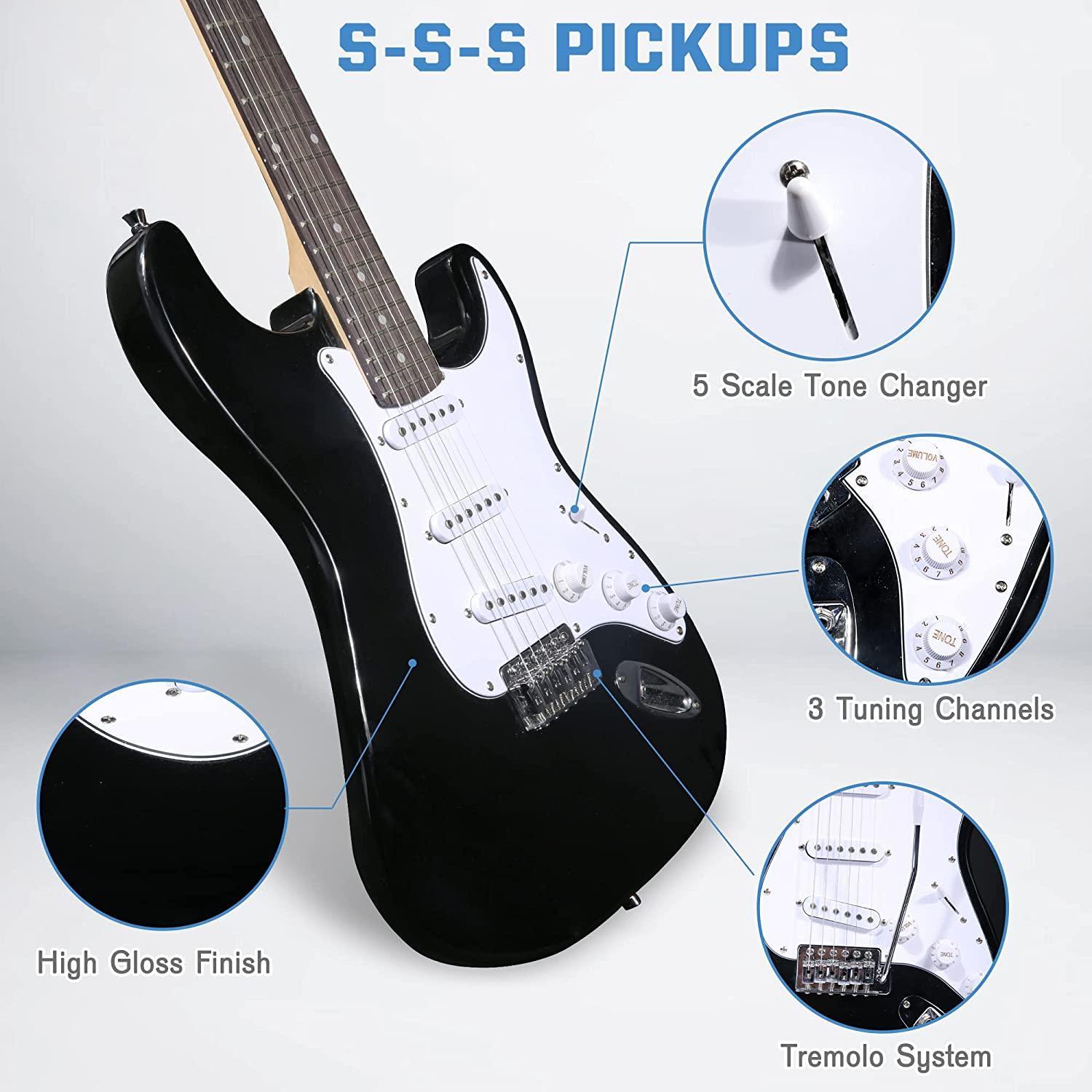 39 Inch Electric Guitar Starter Kit with 10 W Amplifier; Carrier Bag; Tuner; Strings; Picks; Cable - Ampere Galaxy