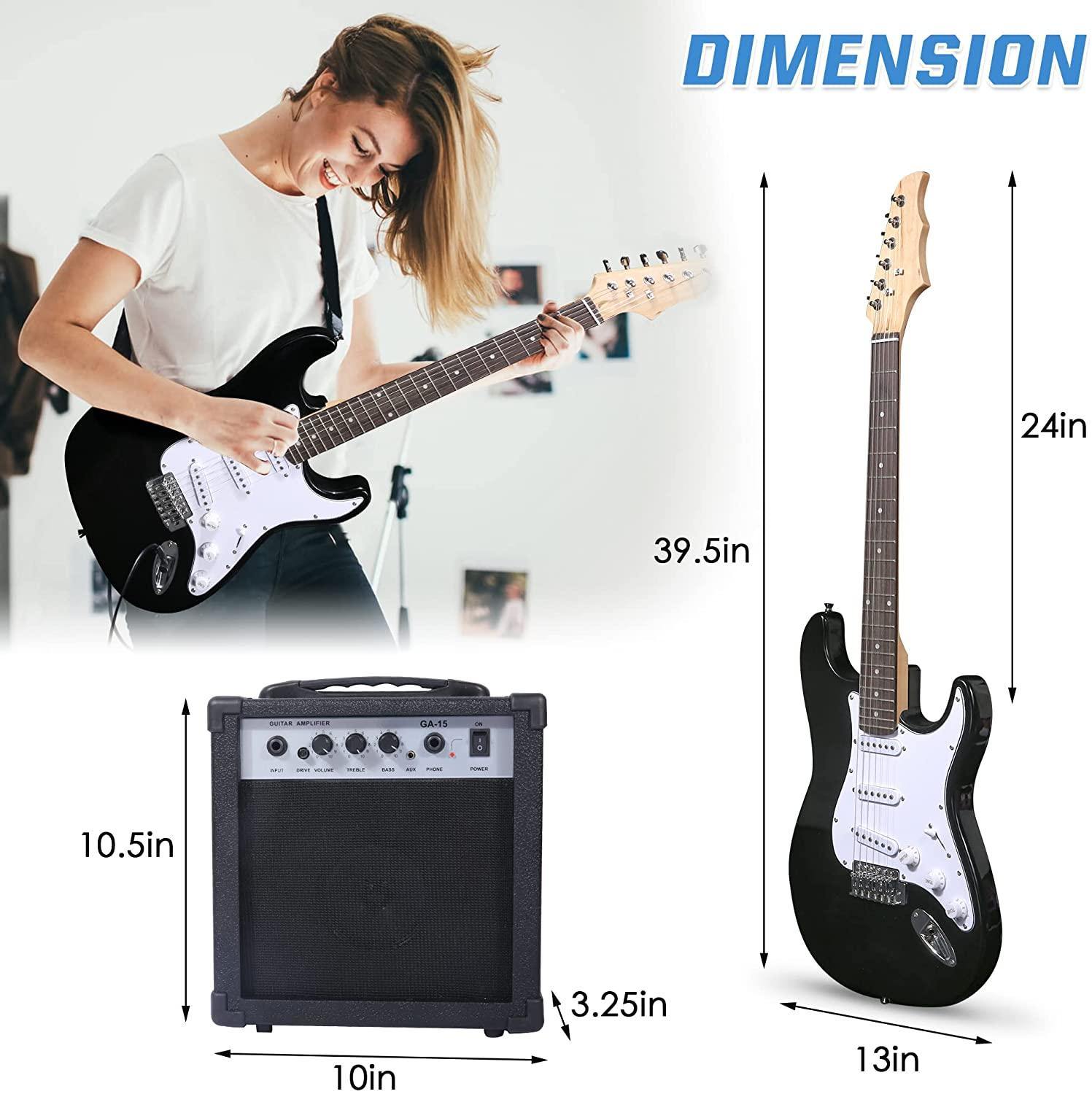 39 Inch Electric Guitar Starter Kit with 10 W Amplifier; Carrier Bag; Tuner; Strings; Picks; Cable - Ampere Galaxy