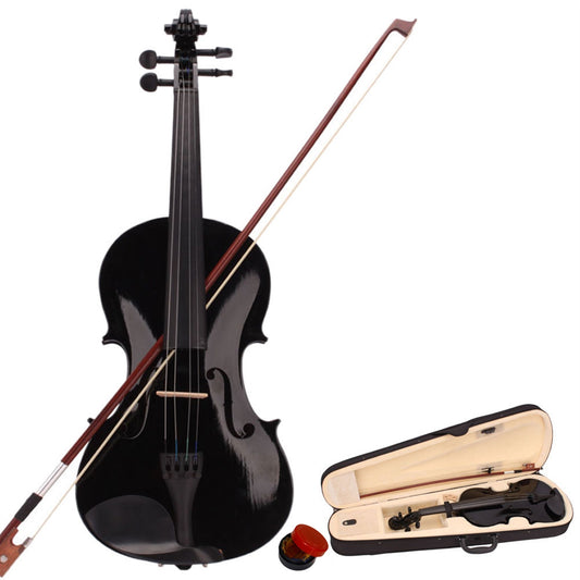 New 4/4 Acoustic Violin Case Bow Rosin Black - Ampere Galaxy