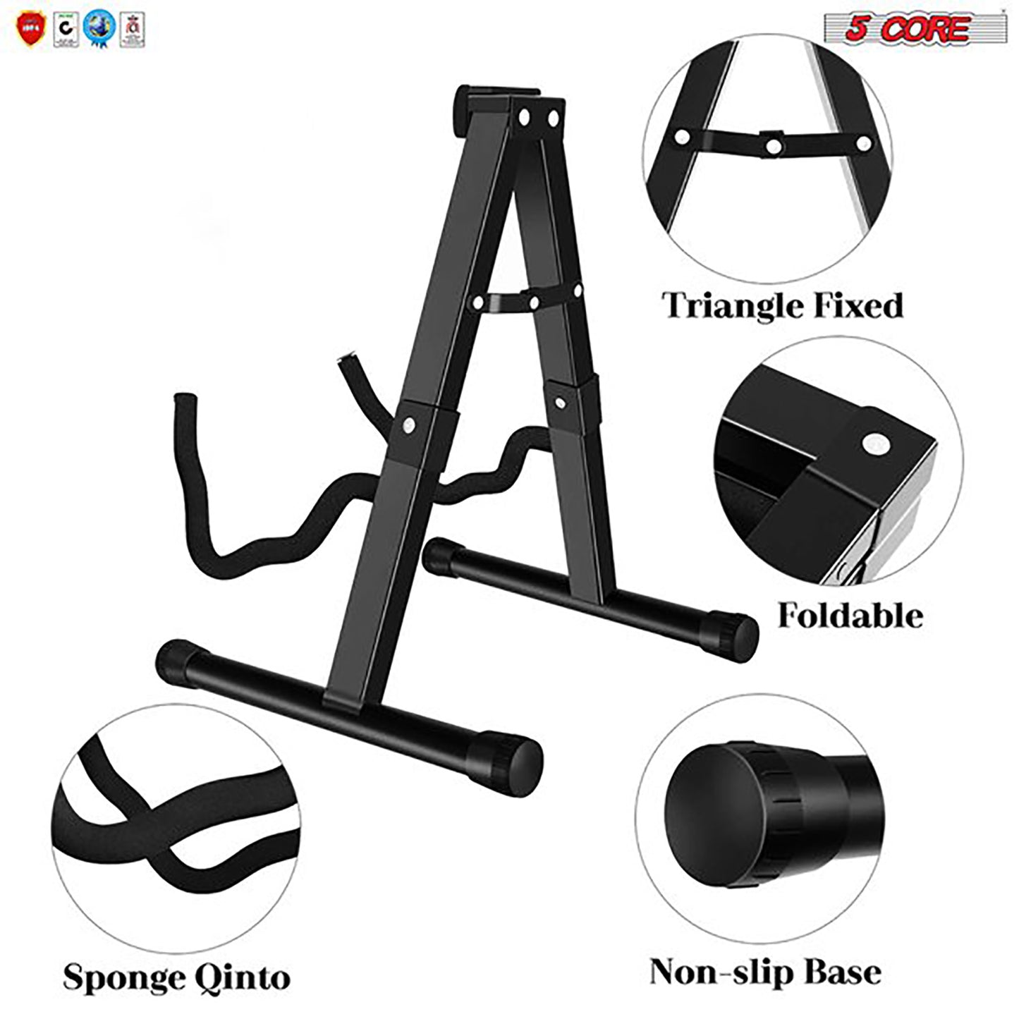 5Core Guitar Stand Folding Universal A Frame for All Guitars Acoustic or Electric - Ampere Galaxy