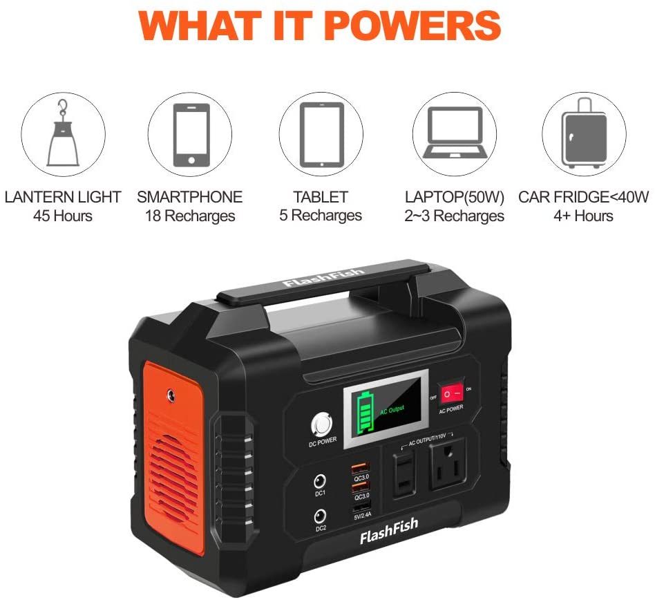 200W Portable Power Station, FlashFish 40800mAh Solar Generator with 110V AC Outlet/2 DC Ports/3 USB Ports, Backup Battery Pack Power Supply for CPAP Outdoor Advanture Load Trip Camping Emerg