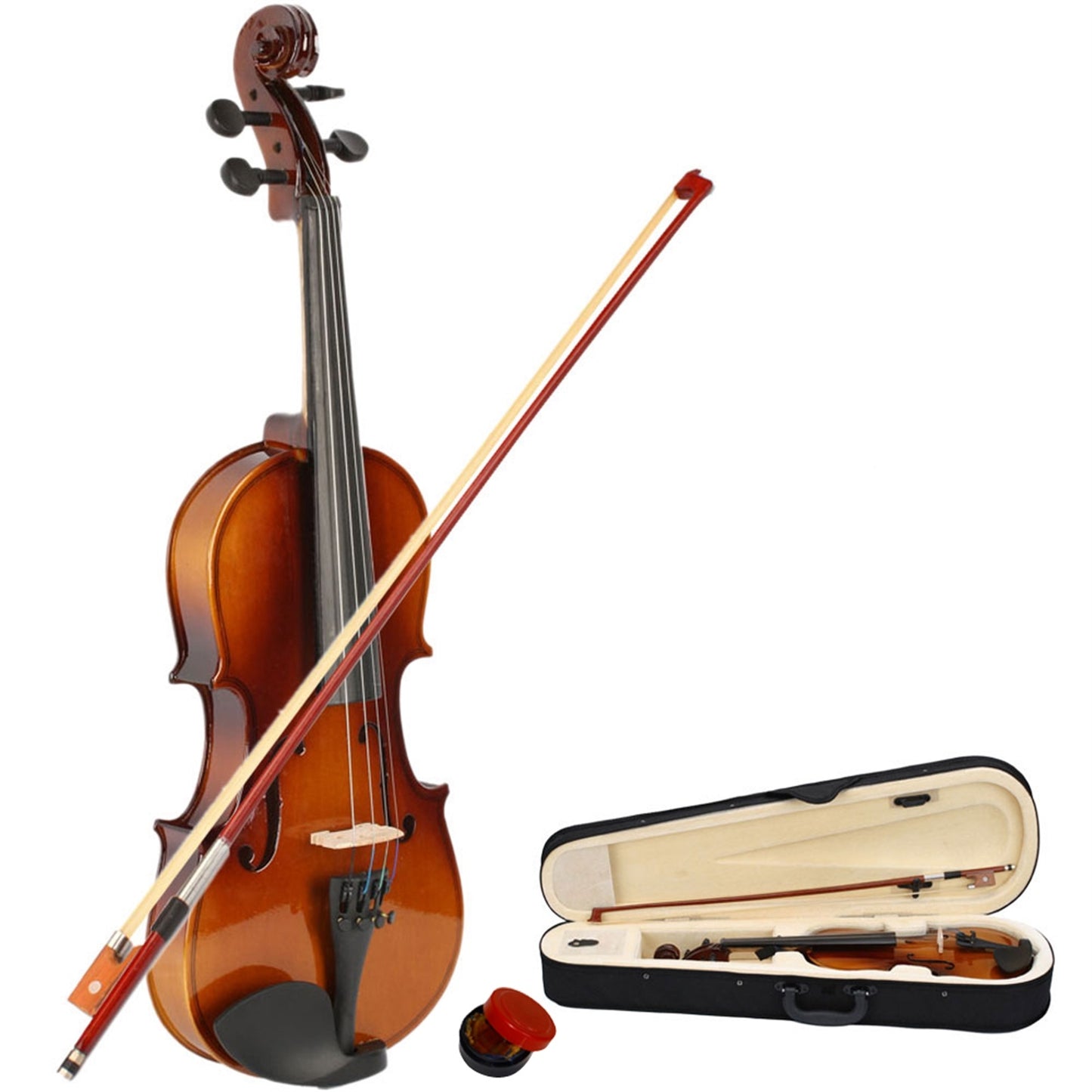 New 1/2 Acoustic Violin Case Bow Rosin Natural - Ampere Galaxy