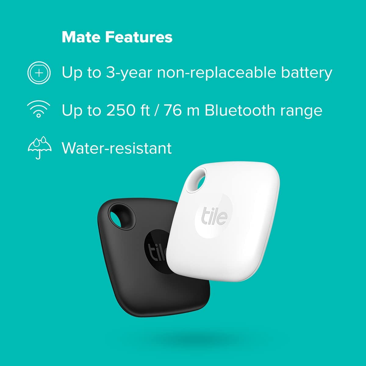 Mate 2-Pack. Bluetooth Tracker, Keys Finder and Item Locator for Keys, Bags and More; up to 250 Ft. Range. Water-Resistant. Phone Finder. Ios and Android Compatible.