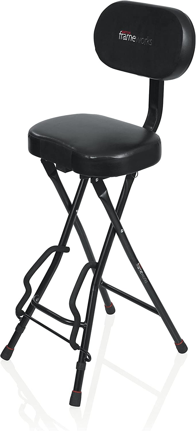 Guitar Seat with Padded Cushion, Ergonomic Backrest and Fold Out Guitar Stand; Holds Both Acoustic and Electric Guitars (GFW-GTR-SEAT)