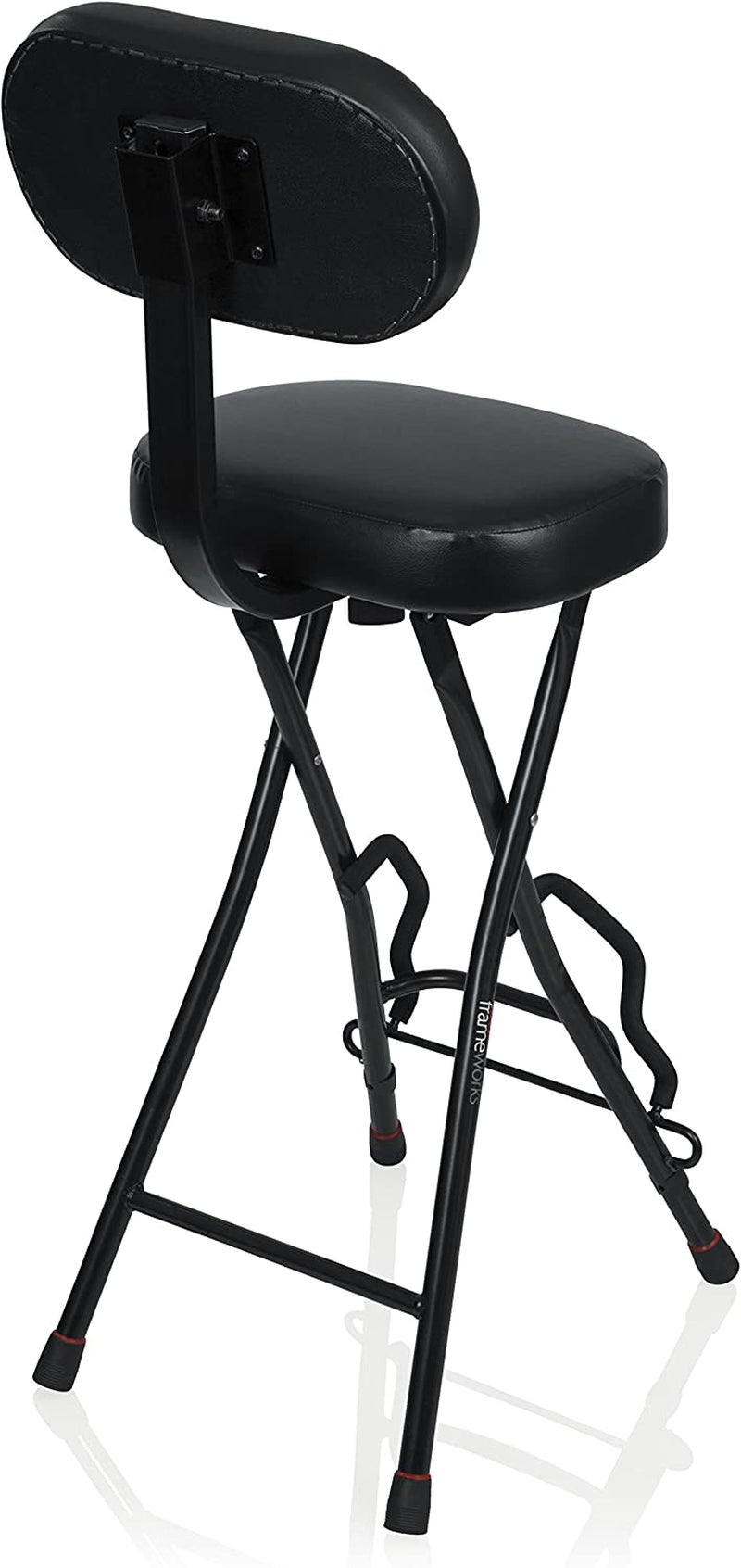 Guitar Seat with Padded Cushion, Ergonomic Backrest and Fold Out Guitar Stand; Holds Both Acoustic and Electric Guitars (GFW-GTR-SEAT)