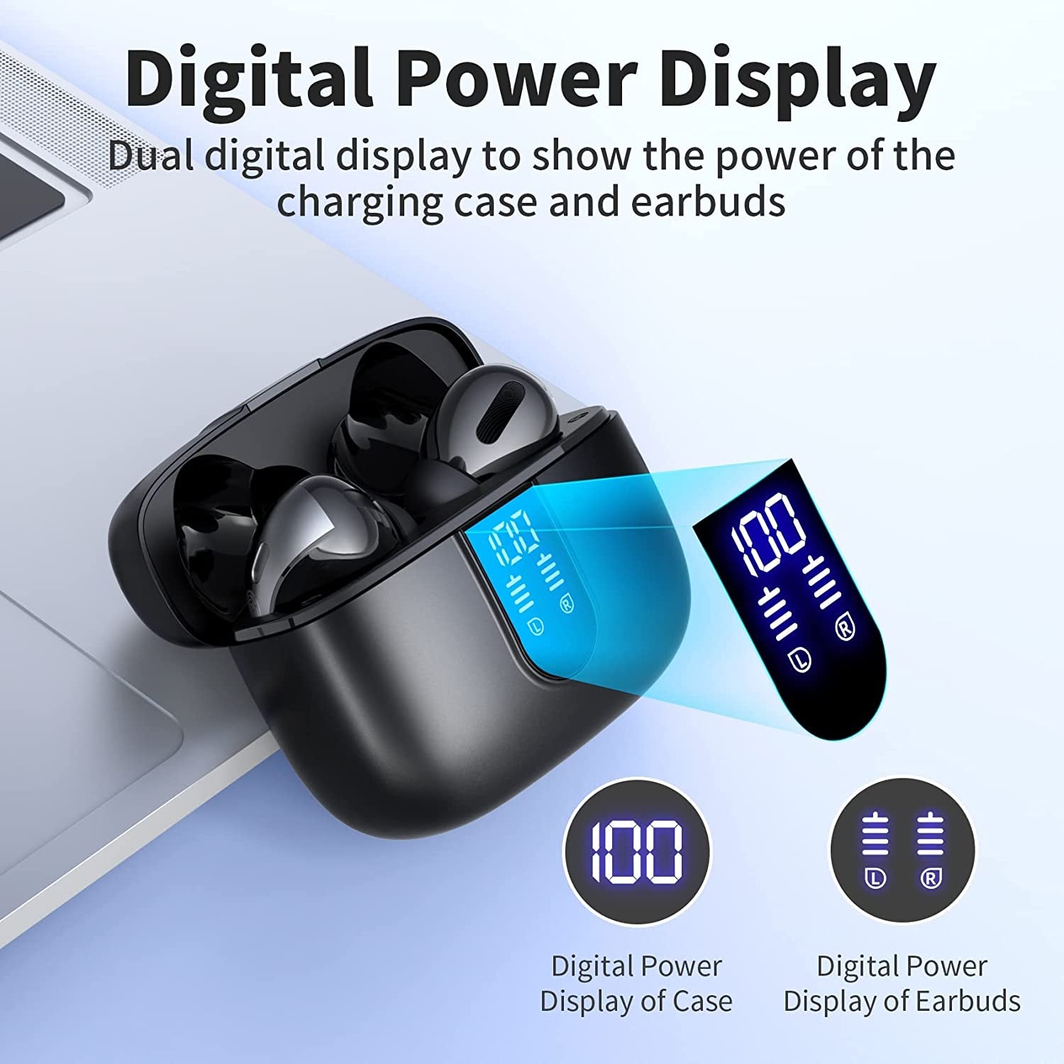 Professional title: "Wireless Bluetooth Earbuds with Extended Playback, Power Display, and Charging Case - Waterproof In-Ear Earphones with Mic for TV, Smartphone, Laptop, and Sports"